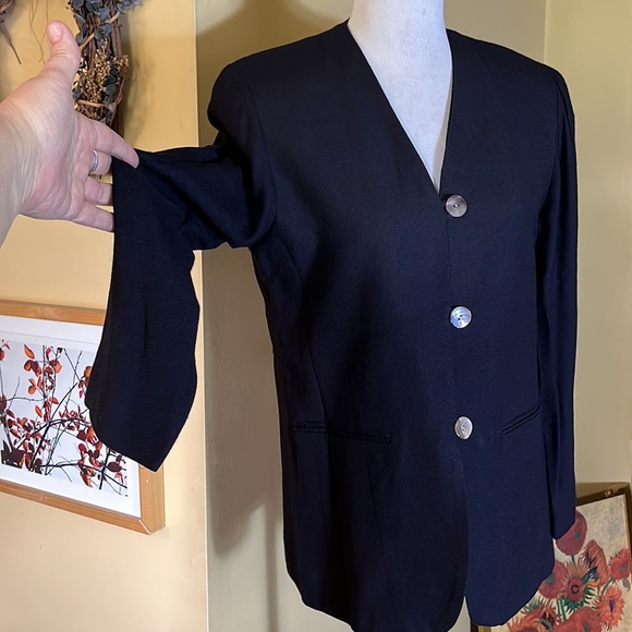 Vtg PETITE SOPHISTICATE COLLECTION Size 6 V-Neck 3-Button Blazer Black Career - Picture 5 of 15